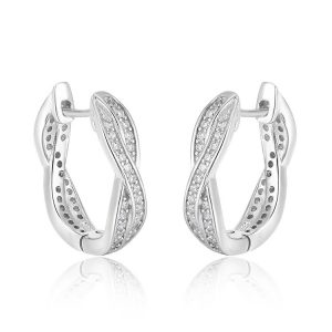 Wedding fashion 925 sterling silver entwined infinity love huggie 3a cubic zirconia earrings